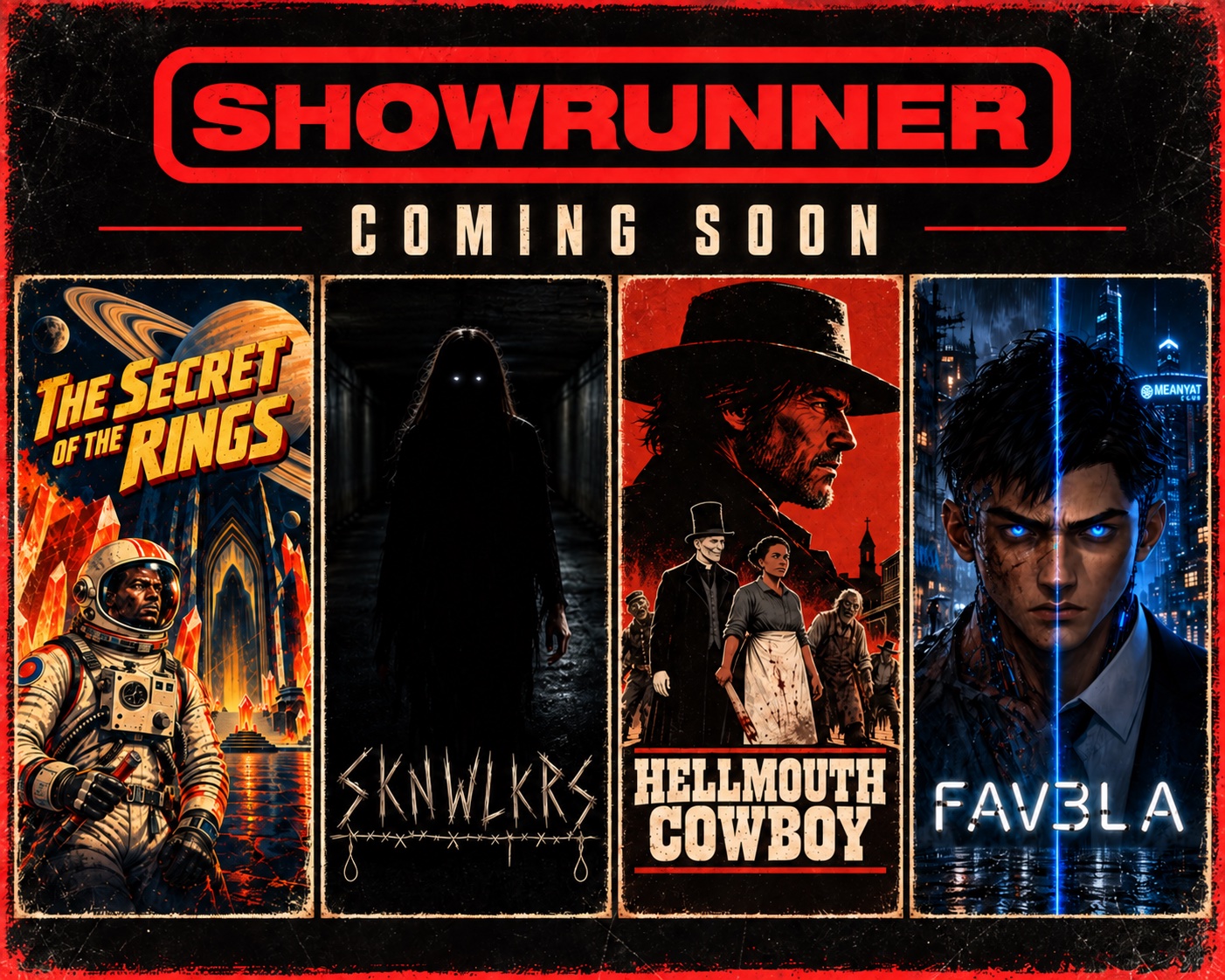 Showrunner — coming soon: The Secret of the Rings, SKNWLKRS, Hellmouth Cowboy and FAV3LA